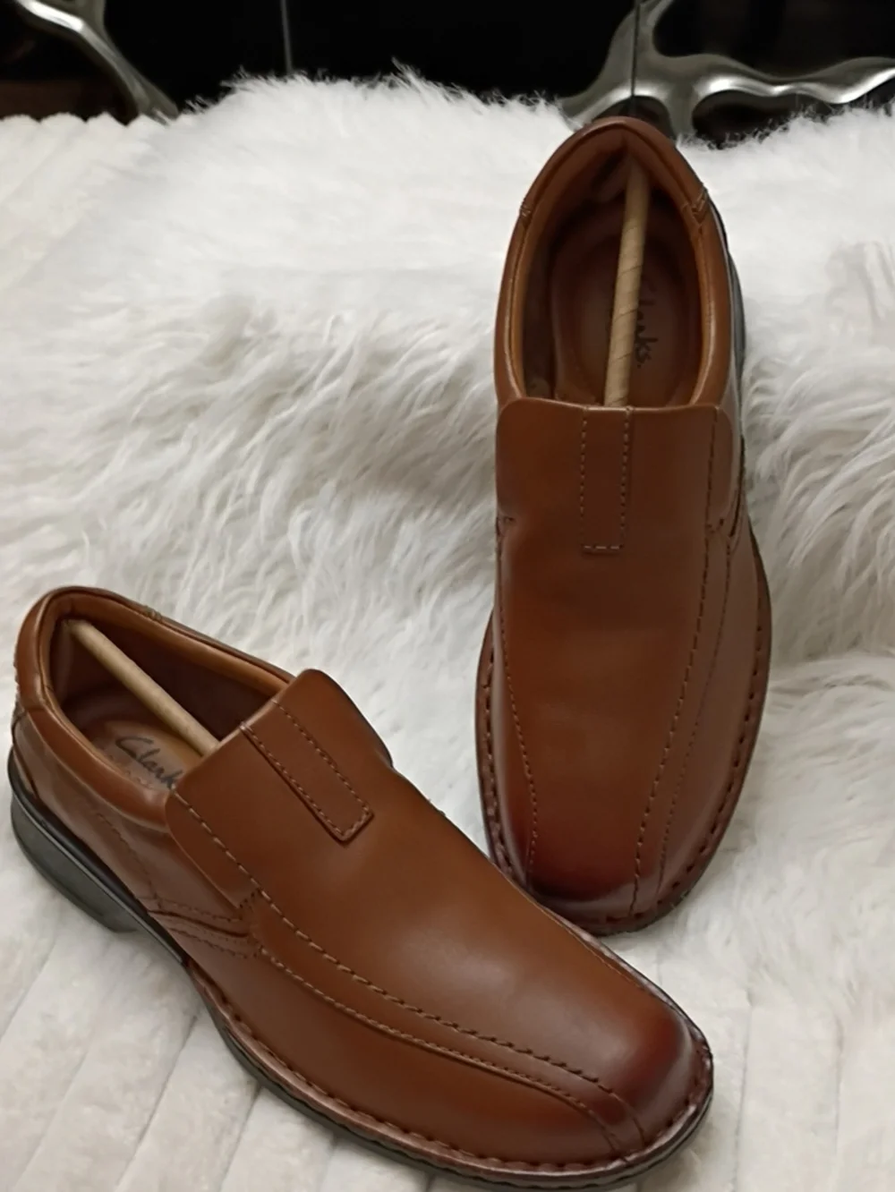 New Clarks Escalade Step Brown Leather Slip-On Comfort Loafers Men's 7M